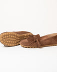 Mocassins 186 Camoscio Tabacco — Frange, lacet noué à pompons et surpiqûres apparentes
