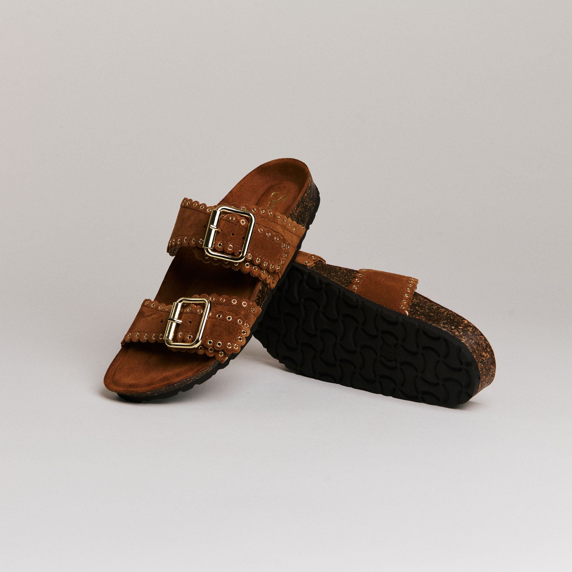 Mules femme Semerdjian Arianna cuir crosta cognac vue latérale