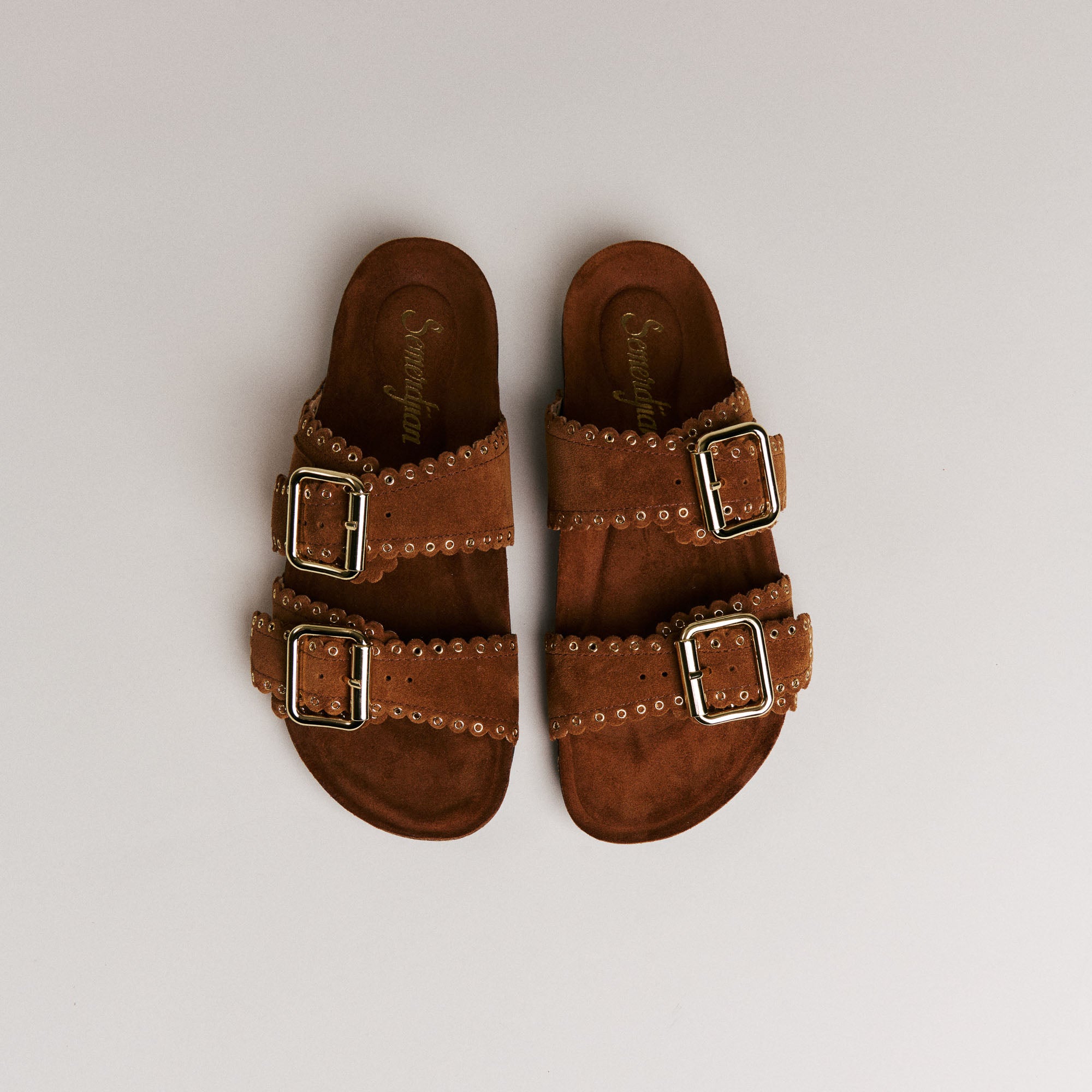 Mules femme Semerdjian Arianna cuir crosta cognac artisanal européen