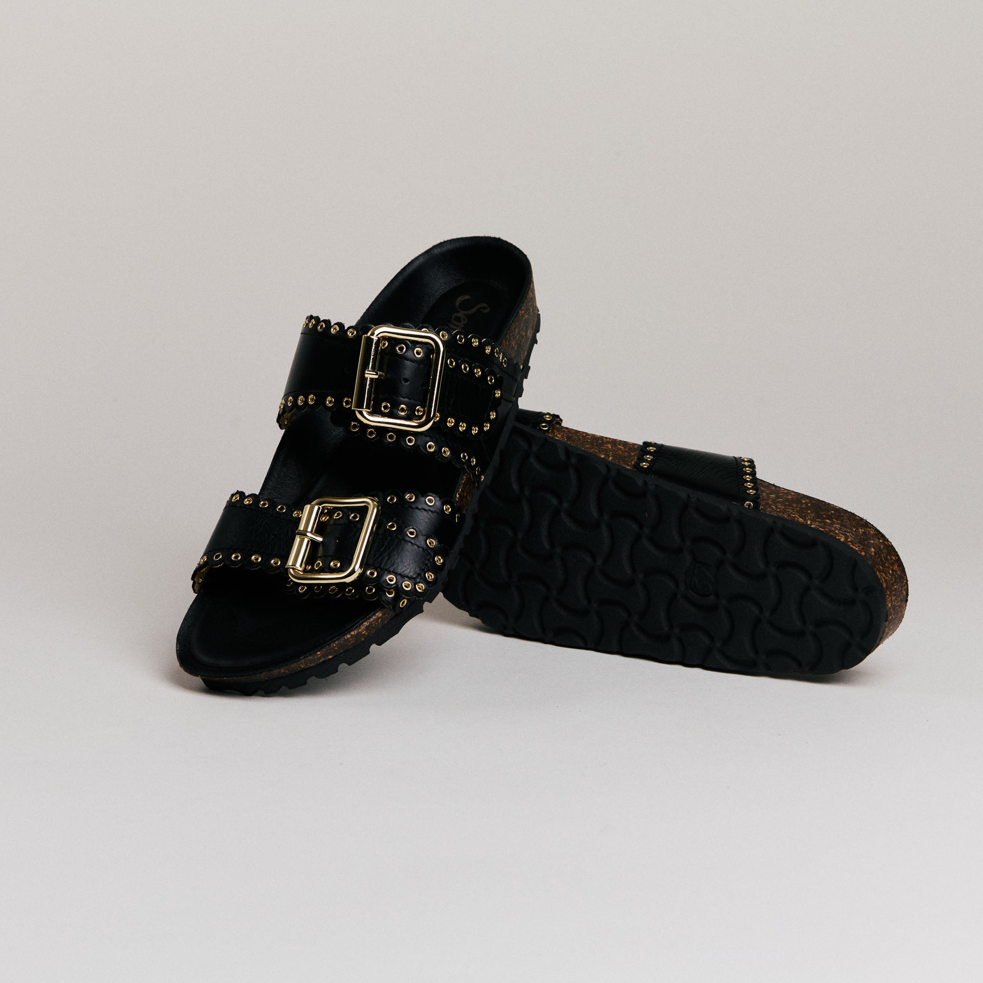 Mules femme Semerdjian Arianna cuir crosta noir vue de face