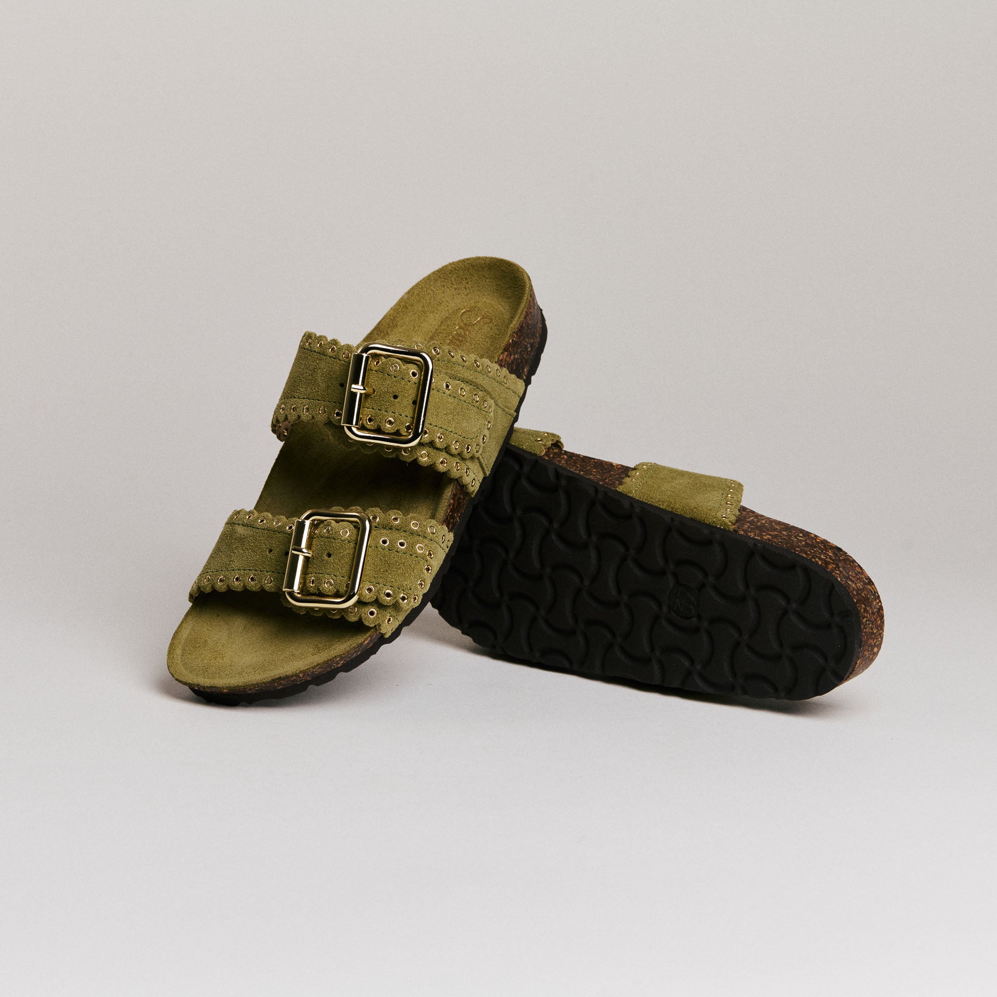 Mules femme Semerdjian Arianna cuir crosta pistache vue latérale