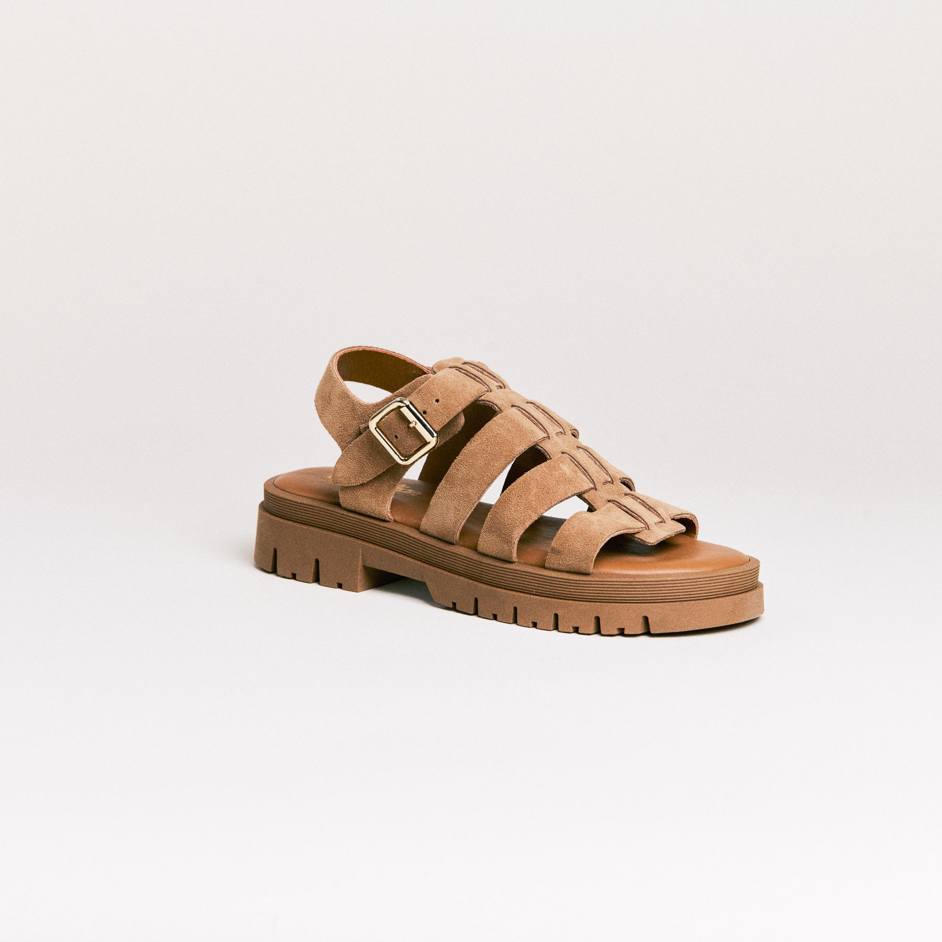 Sandales femme Semerdjian Delia cuir crosta taupe  vue coté