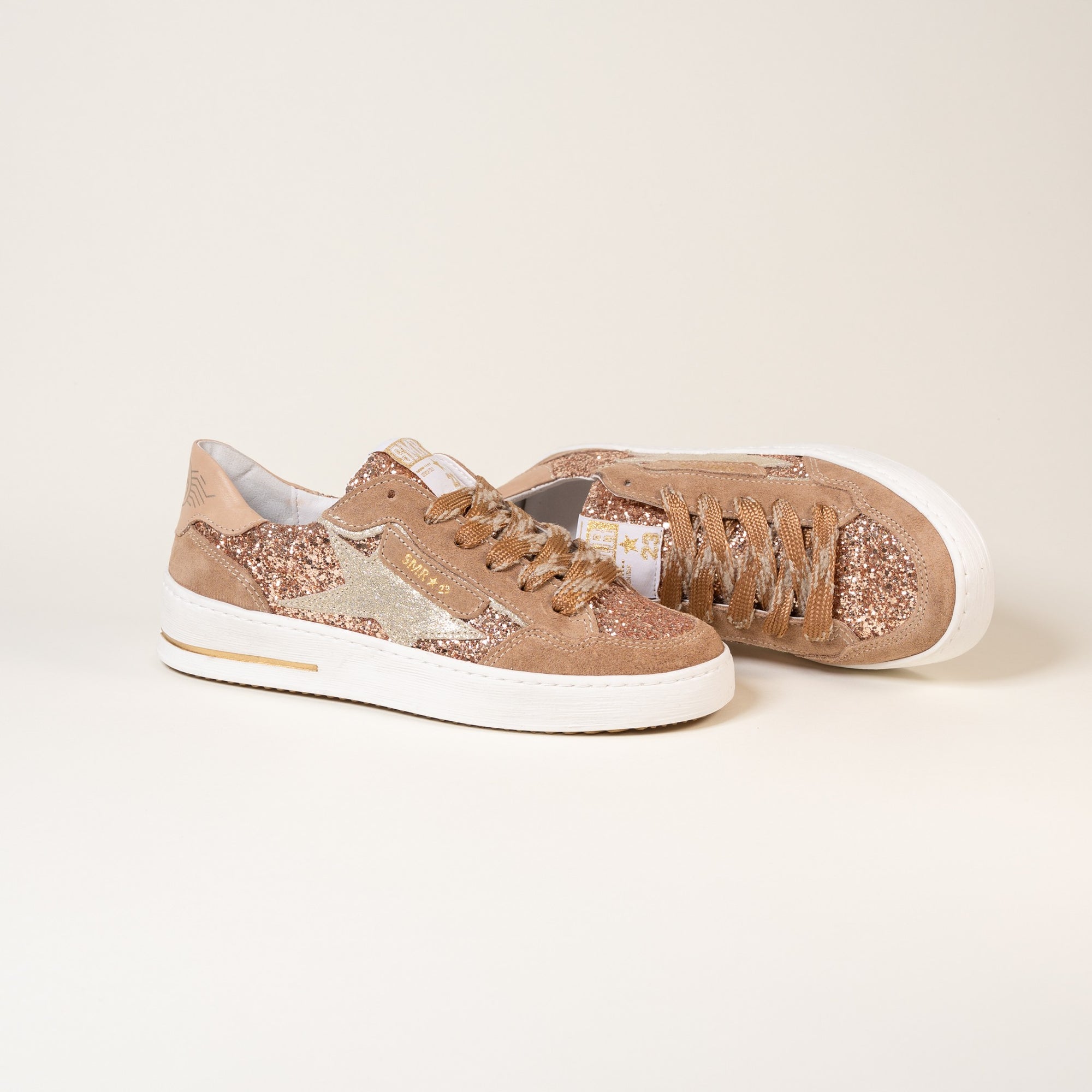 Baskets femme Semerdjian ALE E477 cuir métallisé champagne – SMR23