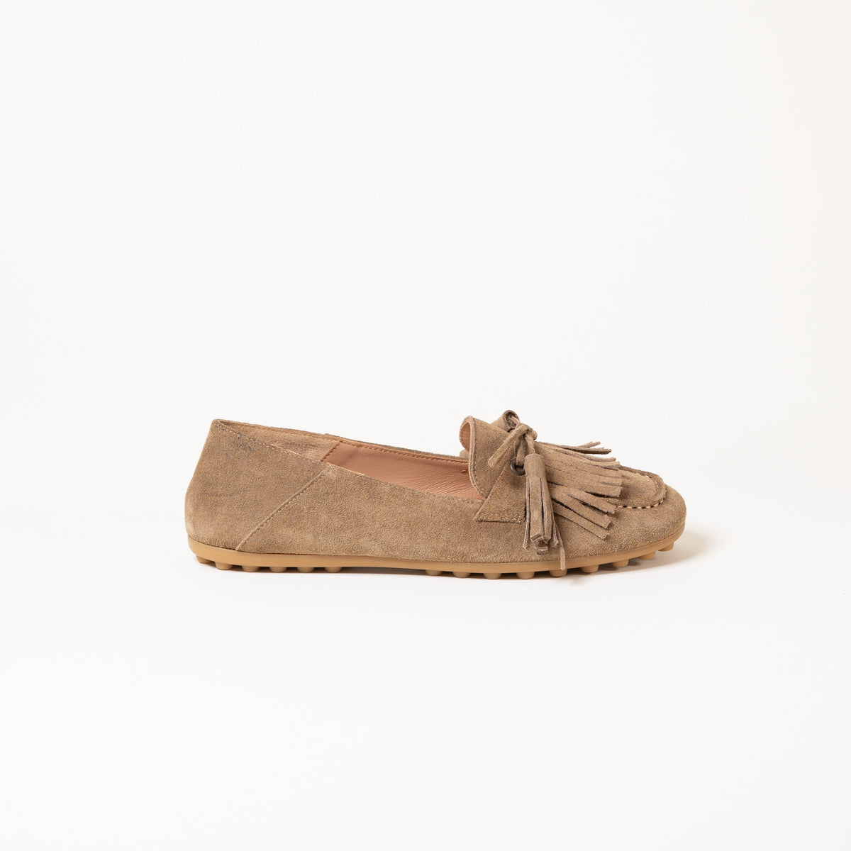 Mocassins 186 Camoscio Visone — Croûte de velours taupe, doublure cuir de veau et première cuir