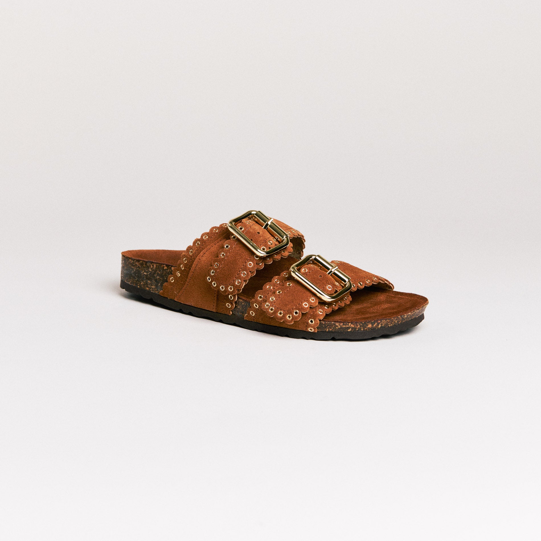 Mules femme Semerdjian Arianna cuir crosta cognac vue de face