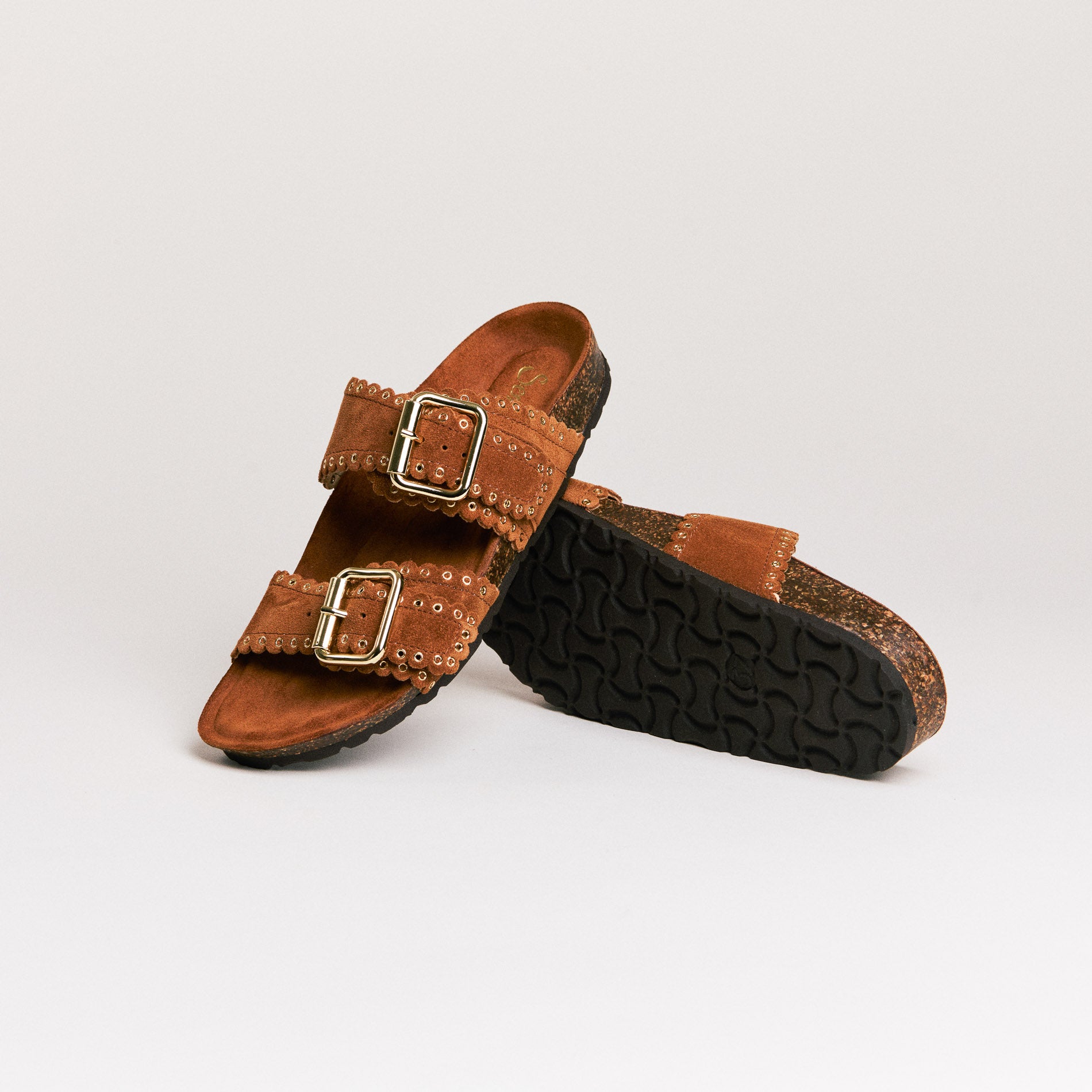 Mules femme Semerdjian Arianna cuir crosta cognac vue latérale