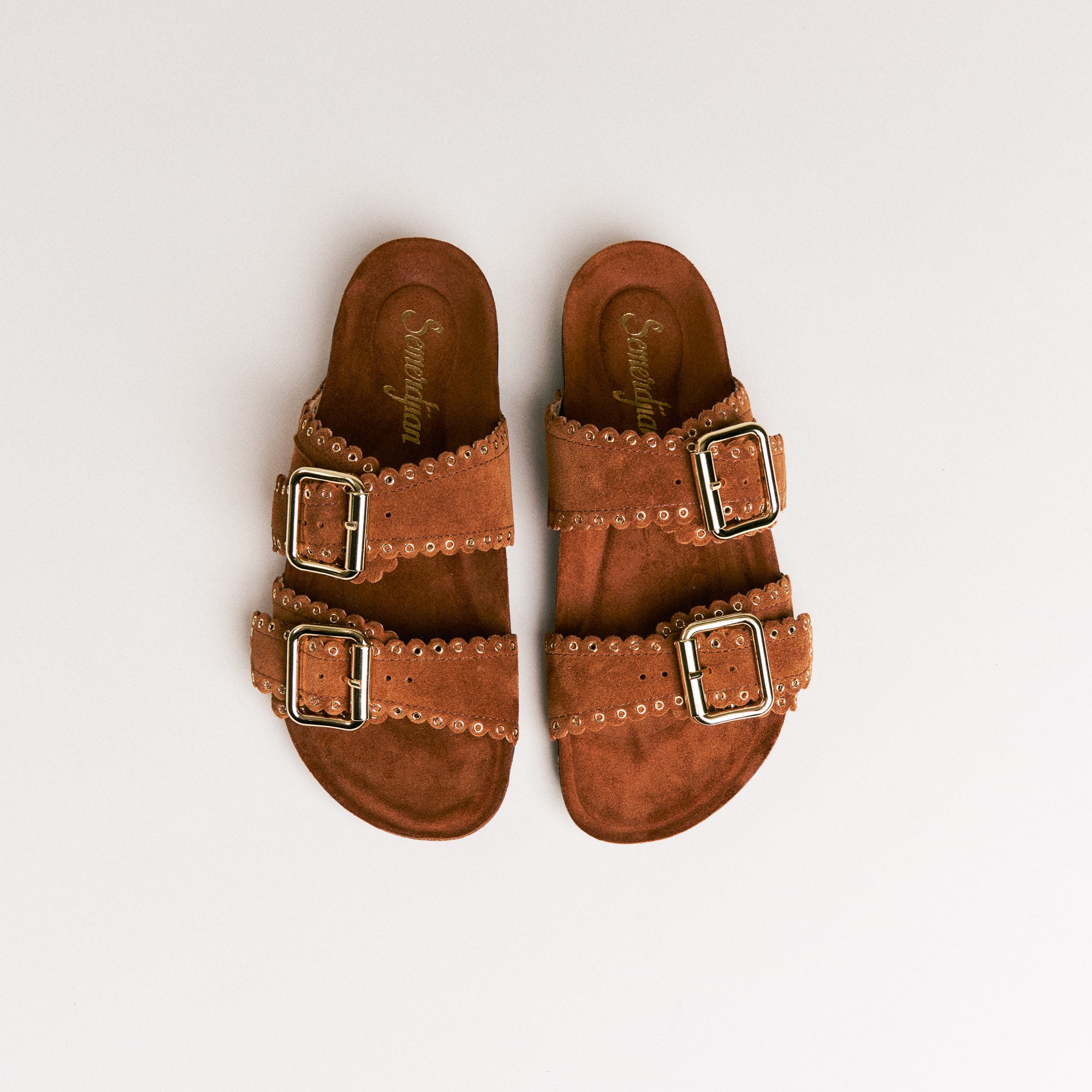 Mules femme Semerdjian Arianna cuir crosta cognac artisanal européen