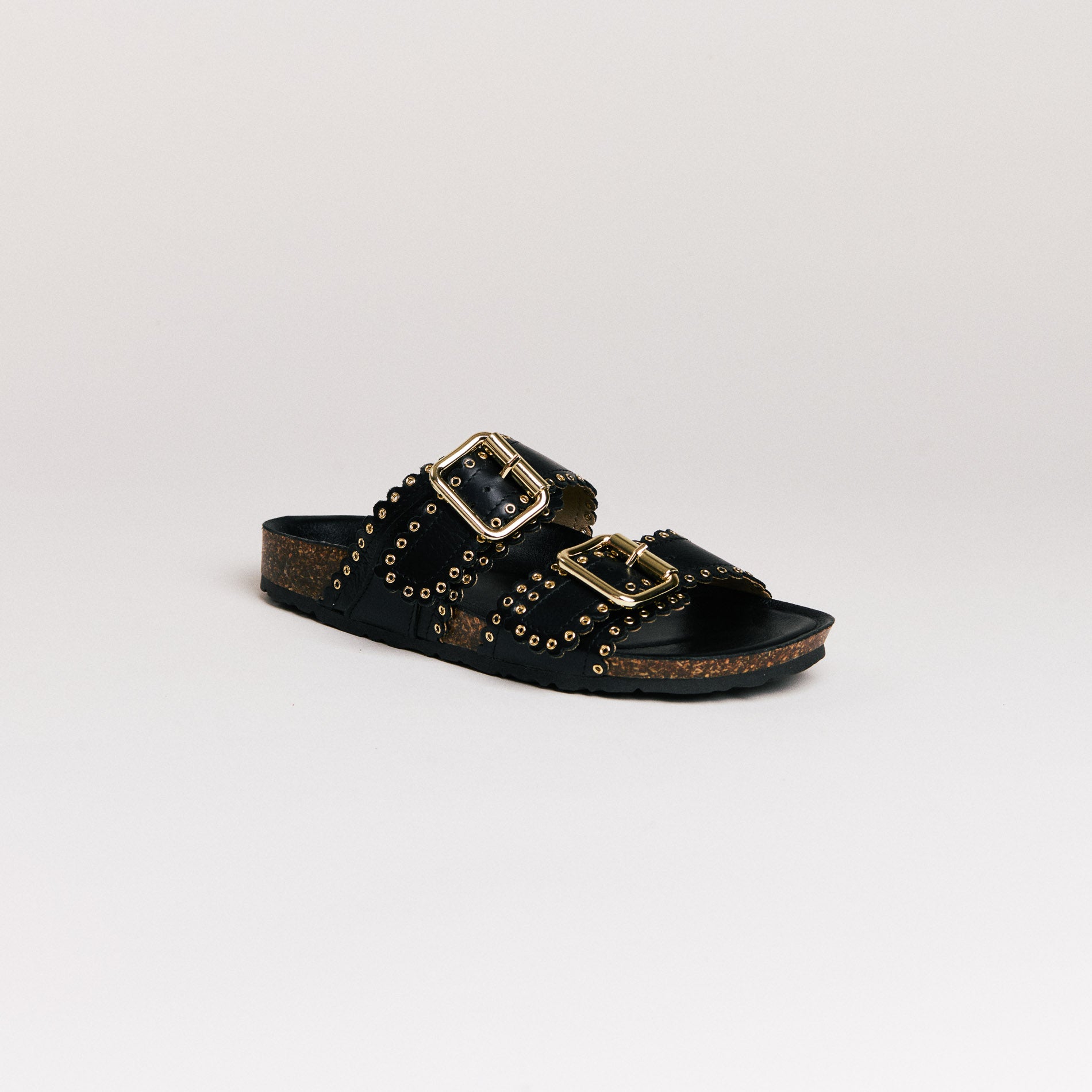 Mules femme Semerdjian Arianna cuir crosta noir vue latérale