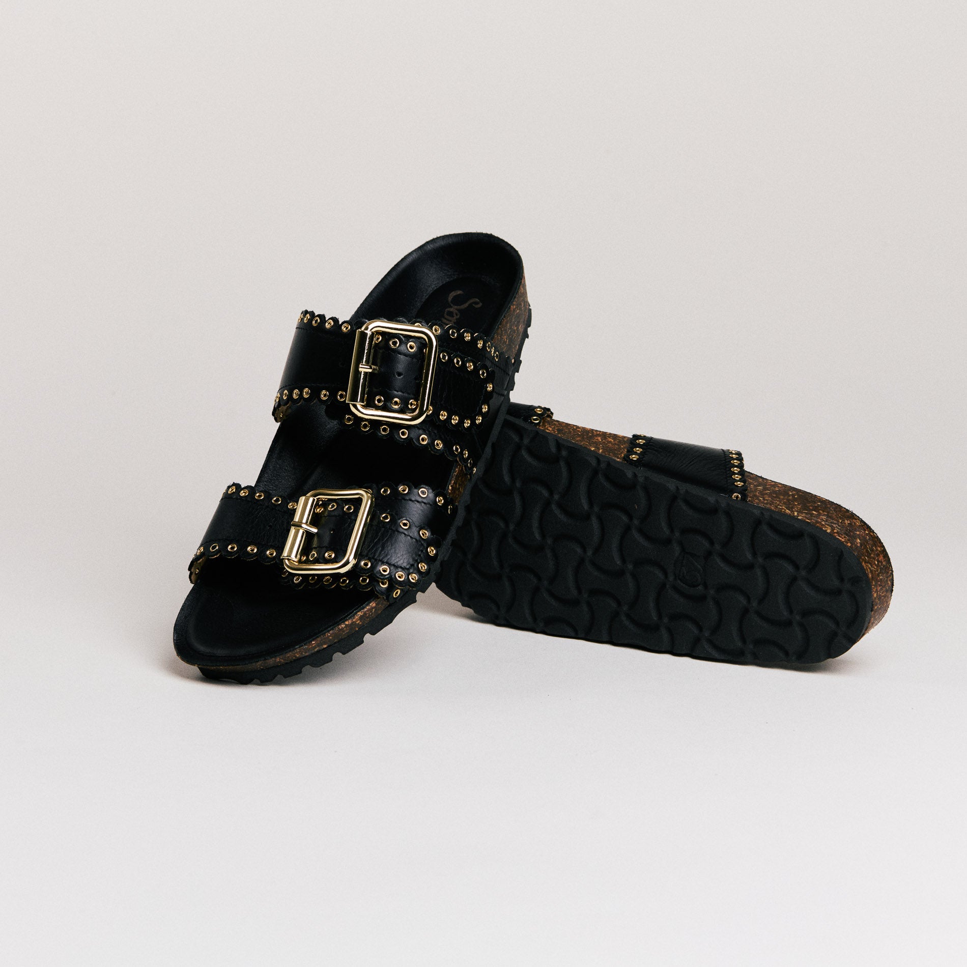 Mules femme Semerdjian Arianna cuir crosta noir vue de face