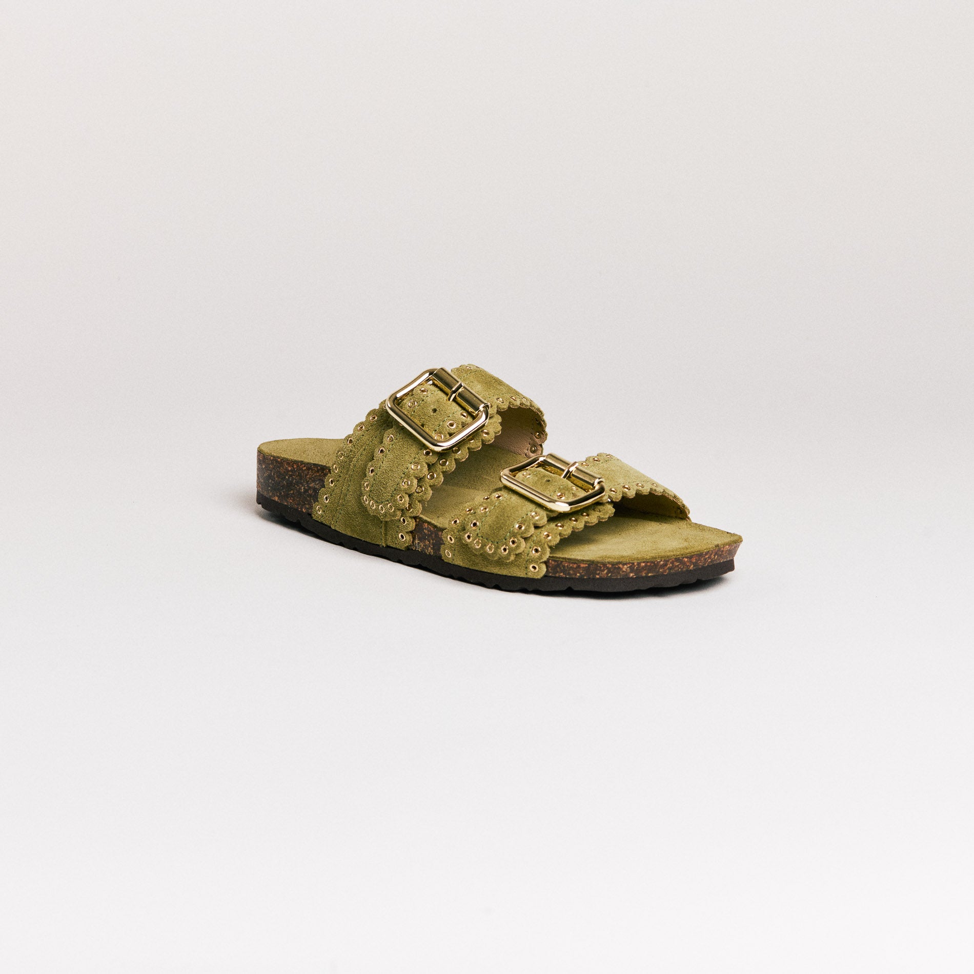 Mules femme Semerdjian Arianna cuir crosta pistache fabriqué en Europe