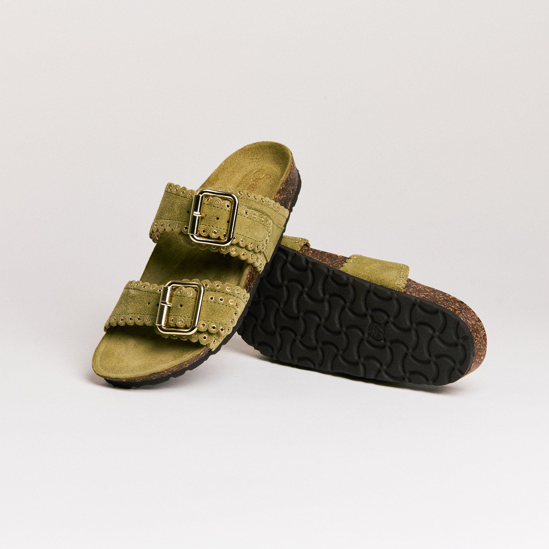 Mules femme Semerdjian Arianna cuir crosta pistache vue de face