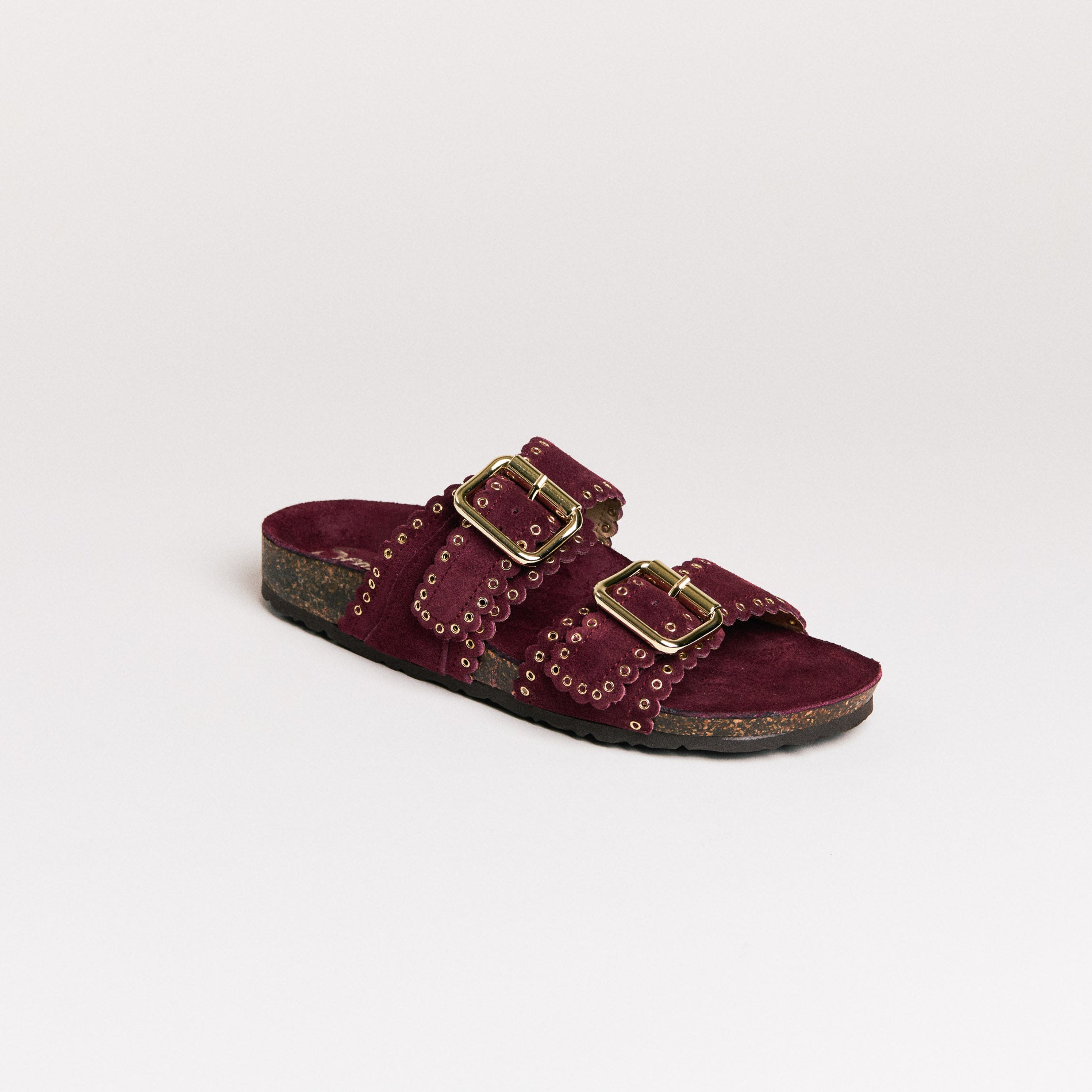 Mules femme Semerdjian Arianna cuir crosta bordeaux vue de face