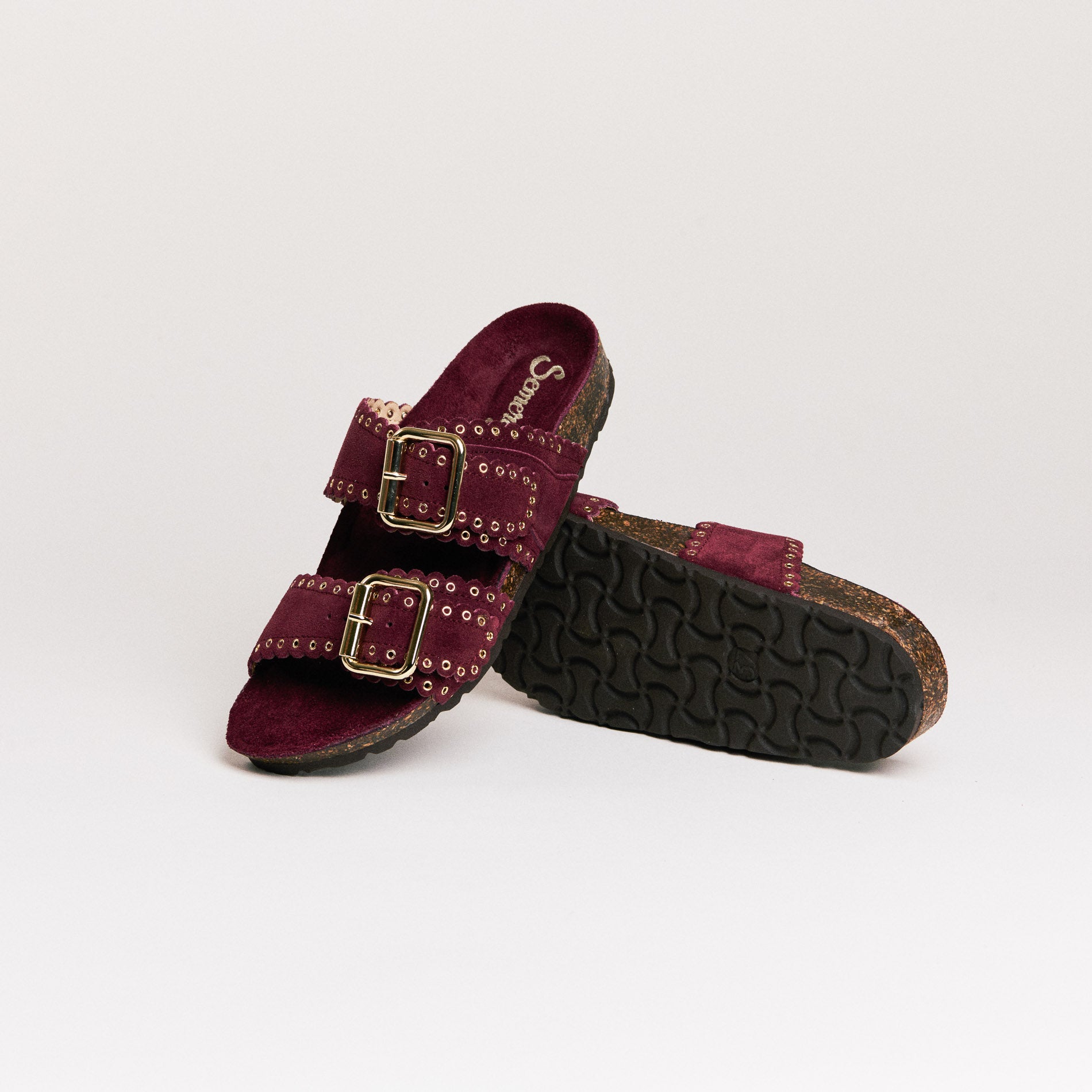 Mules femme Semerdjian Arianna cuir crosta bordeaux vue latérale