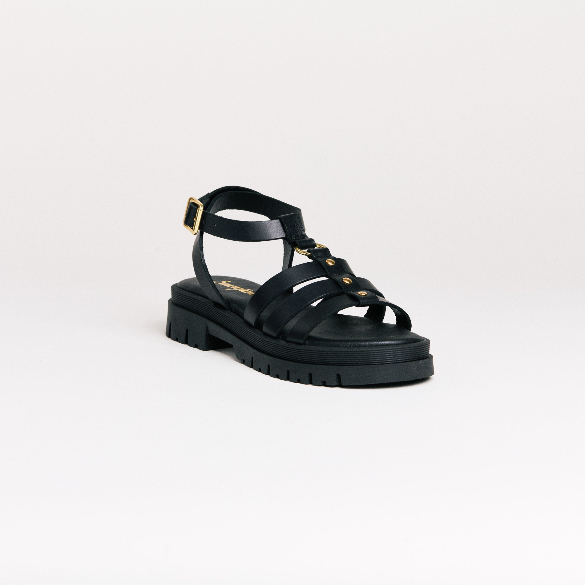 Sandales femme Semerdjian Clara cuir vitello noir vue de face
