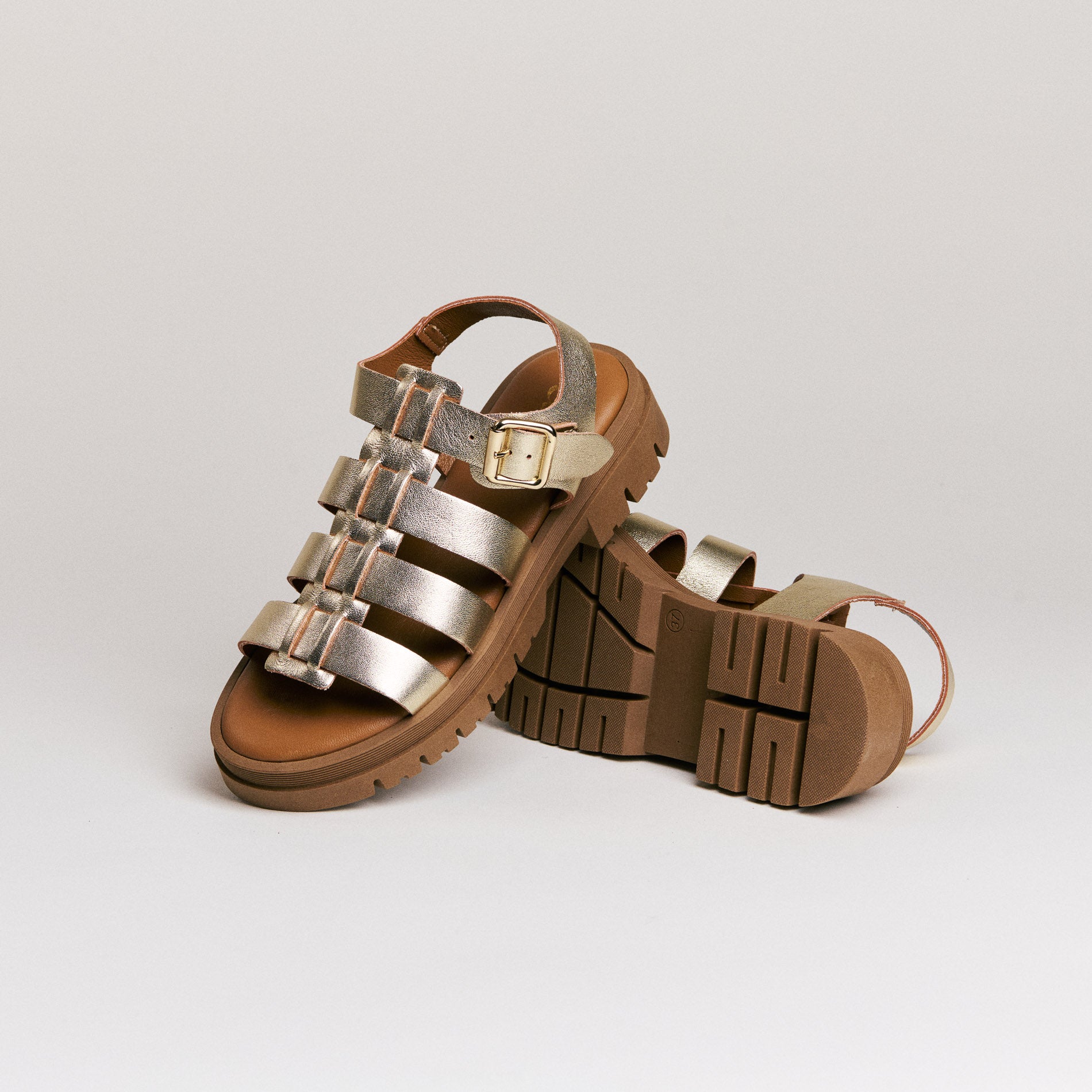 Sandales femme Semerdjian Delia cuir laminato platino miele vue latérale