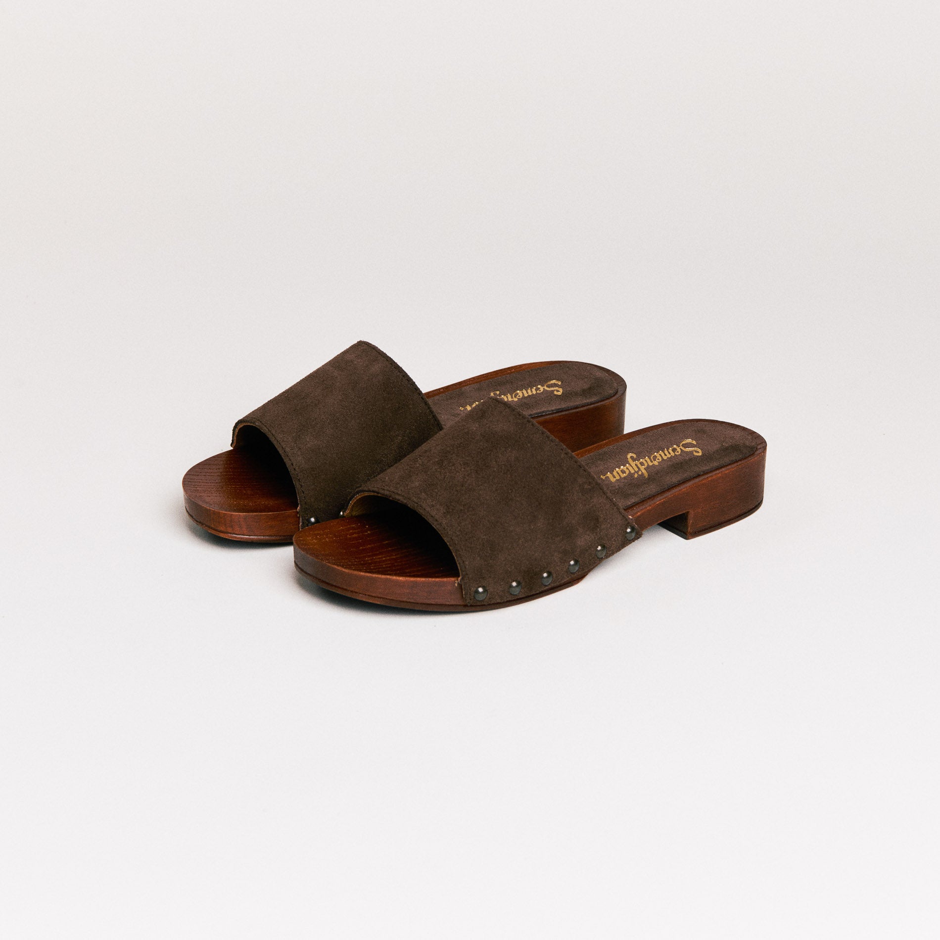 Mules femme Semerdjian Iole cuir crosta tabac vue de face